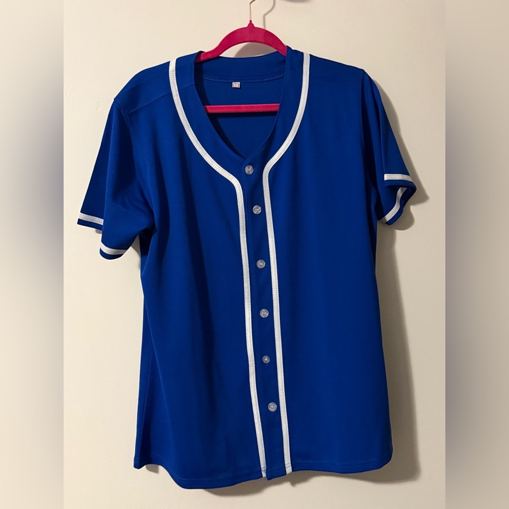 Royal Blue Button-Front Baseball Tee with White Trim